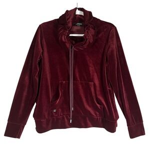 Lauren Ralph Lauren Velvet Cowl Neck Pullover Top Maroon‎ Sz S Velour Drawstring